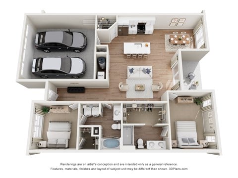 Floor plan for 2 beds, 2 baths, 1374 sqft